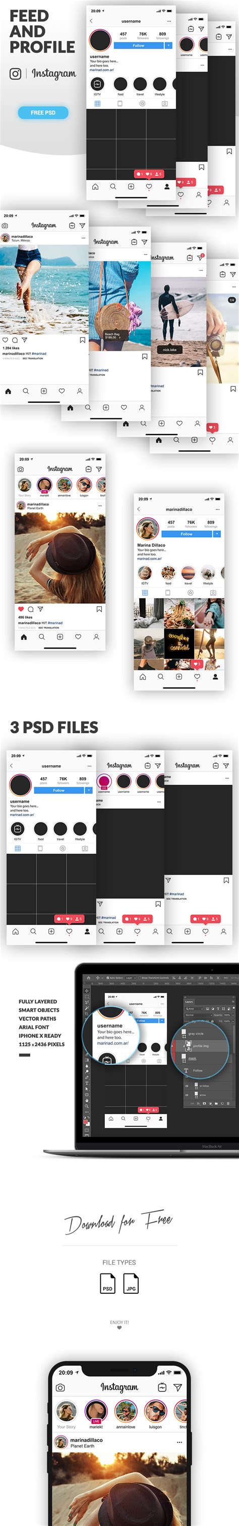 Free Instagram Feed And Profile Psd Ui Iphonex Ready Behance
