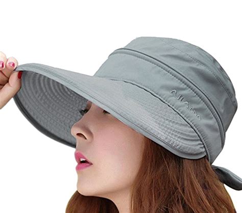 Womens 2in1 Wide Brim Summer Folding Anti Uv Golf Tennis Sun Visor Cap Beach Hat Grey