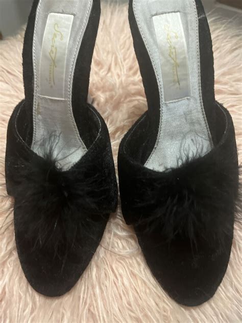 Vtg Marabou Fluffy Velvet Boudoir Heels Vintage Sanda Gem