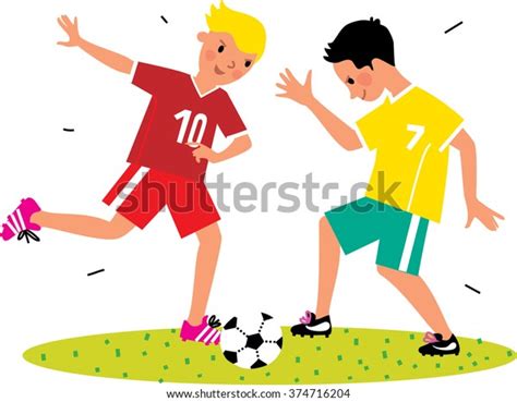 Vector De Stock Libre De Regalías Sobre Cartoon Boys Playing Football