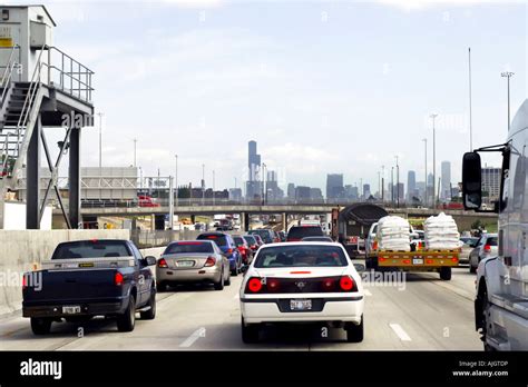 Traffic Congestion On The Expressway Towards Downtown Chicago Illinois
