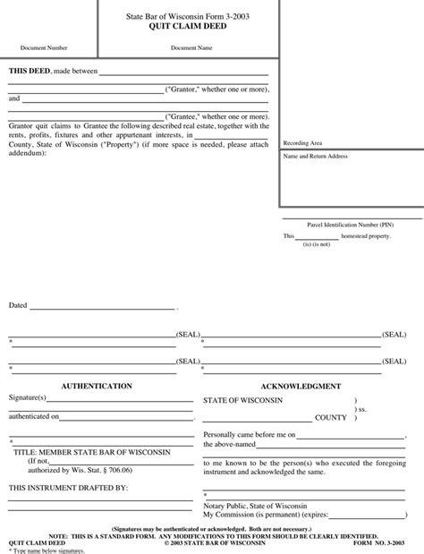 Free Printable Quit Claim Deed Wisconsin