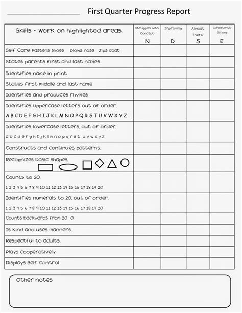 Kindergarten Report Card Template This Report Card Template Includes