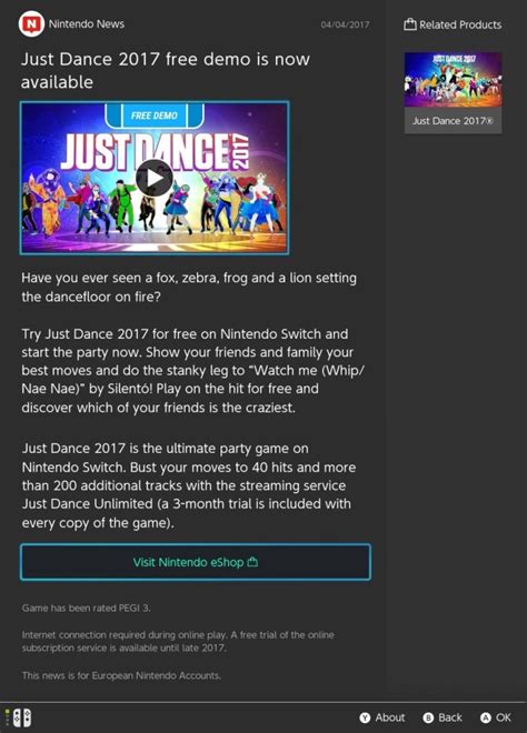 Just Dance 2017 Demo Is Now Available From The European Switch Eshop