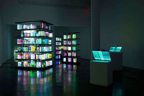 A Futuristic Digital Library Created With Colorful Led Books Library