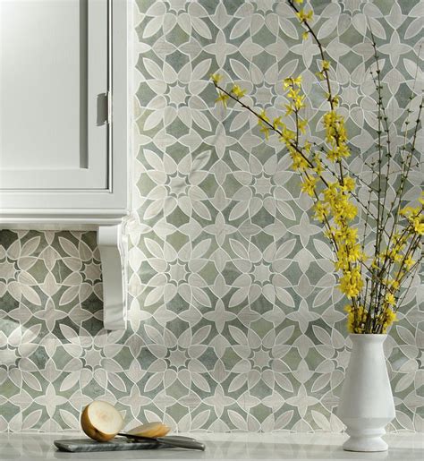 Kitchen Backsplash Flower Tile Backsplash Mosaic Backsplash Green