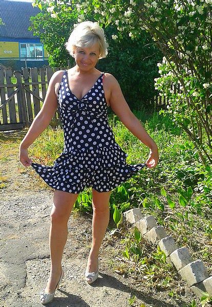 Vkdamochki Slim And Fit Mature Blonde In Polka Dot Dress