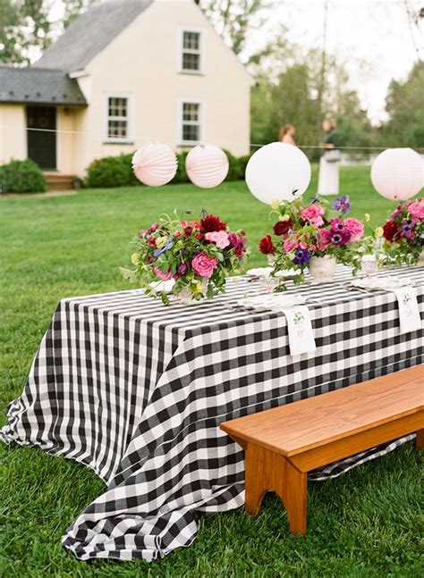 Southern Spring Bbq In Charlottesville Virginia Picnic Style Table Lanterns And Picnic Tables