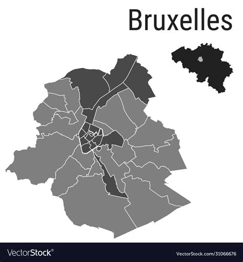 Bruxelles Map Brussels Districts Administrative Vector Image
