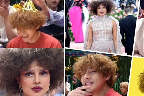 bts fans hilariously compare v s curly hairdo to priyanka chopra s met gala look see pics