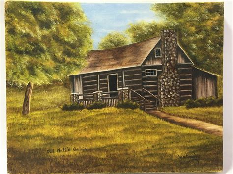 Original Log Cabin Painting By Artist Jan Hawley Old Etsy