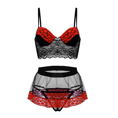 Buy Women Sexy Lingerie Sets Love Heart Printed Lace Bra And High Waist