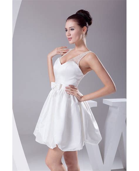simple short wedding dresses sweetheart backless white taffeta style with beading straps op4269
