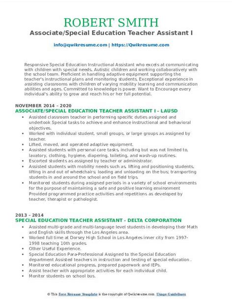 Special Education Teacher Assistant Resume Samples Qwikresume