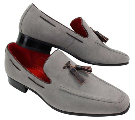 Mens Suede Loafers Driving Shoes Slip On Tassle Design Leather Smart