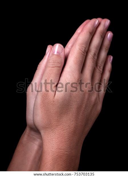 Female Hands Praying Palms Together Black Stock Photo Edit Now 753703135