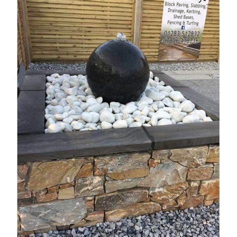 Water Feature Natural Black Granite Pre Drilled 40cm Dia Sphere Complete Water Feature Kit