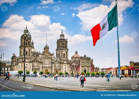 Mexico City Mexico April 12 2012 Main Square Zocalo With Cathedral