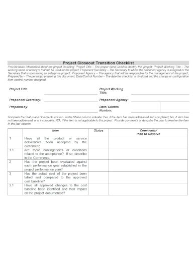 Free 10 Project Closeout Checklist Samples Management Construction