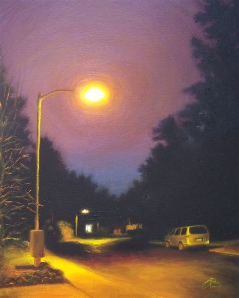 Cityscape Art Print Night View Orange Street Light By