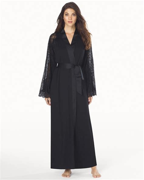 Cool Nights Lace Long Robe Black With Black Lace Soma