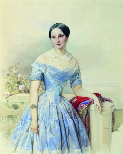 Portrait Of A Lady In Blue Dress Painting Vladimir Hau Oil Paintings