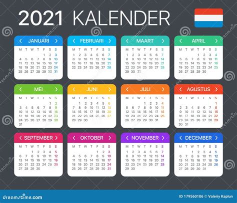 2021 Calendar Vector Template Graphic Illustration Netherlands