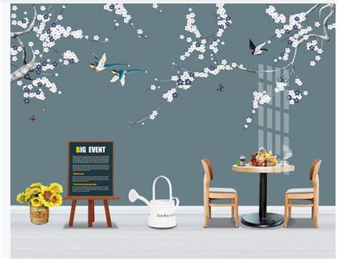 Chinoiserie Hanging Plum Blossom Tree Wallpaper Flying Birds Etsy