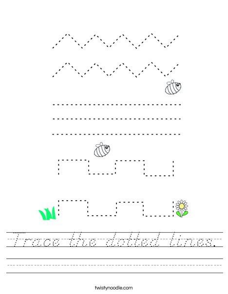 Trace The Dotted Lines Worksheet Dnealian Twisty Noodle