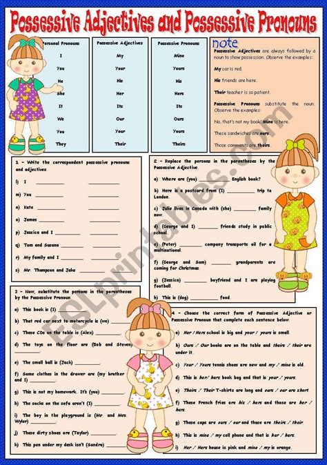 Students Write The Correct Form Of Possessive Adjective According To