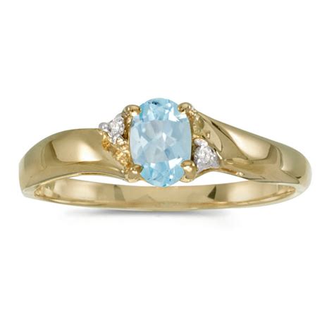 Thejewelrymaster 14k Yellow Gold Oval Aquamarine And Diamond Ring