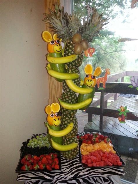 Monkey puzzle trees produce large cones with 250 nuts per cone. Safari monkey fruit tree | Fruit, Veggies, and Candy Art ...