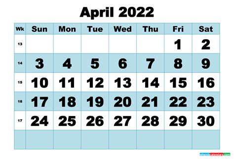 Free Printable April 2022 Calendar Word Pdf Image