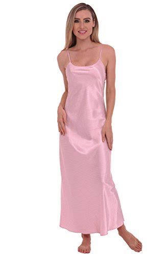 Del Rossa Womens Classic Satin Camisole Full Length Nightgown Xl Black Dots On Pink