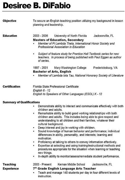 teacher resume objective samples and examples
