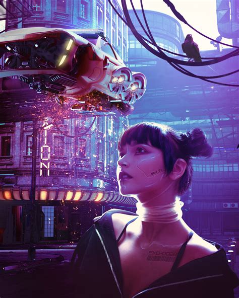Women Science Fiction Artwork ArtStation Futuristic City Cyborg