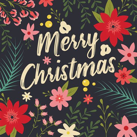Typographic Merry Christmas With Floral Elements 694088 Vector Art At