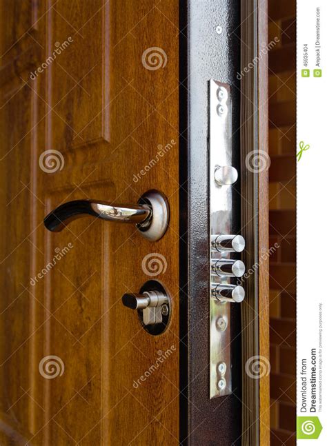 Triple Cylinders On A New High Security Lock Stock Photo