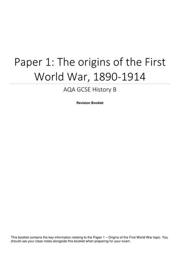 Aqa Gcse History Paper 1 Causes Of The First World War Revision