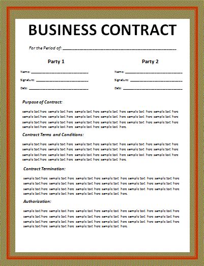 Printable Business Contract Template Free Word Templates