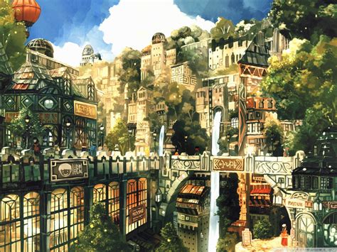 Anime City Painting Ultra Hd Desktop Background Wallpaper