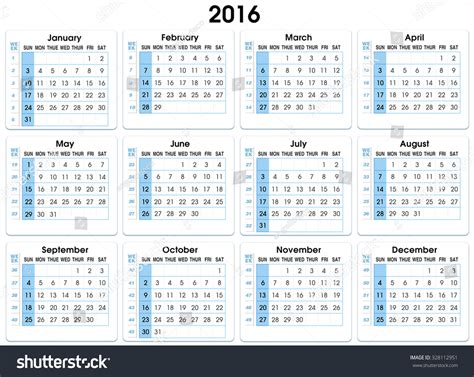 Calendar 2016 12 Months Indicating Number Ilustración De Stock