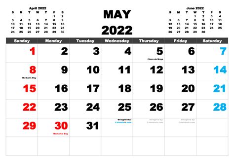 Free Printable 2022 Monthly Calendar With Holidays Fr