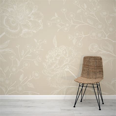 Subtle Beige Floral Wallpaper Mural