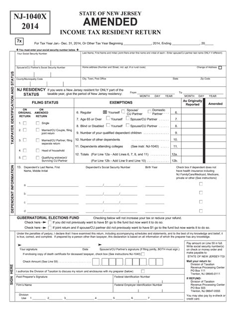 2014 Form Nj Dot Nj 1040x Fill Online Printable Fillable Blank