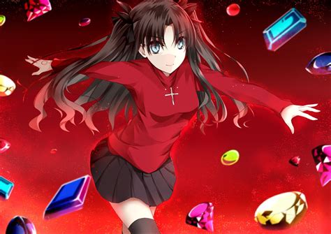 Black Hair Blue Eyes Clock Clockart Fate Series Fate Stay Night Long Hair Red Skirt