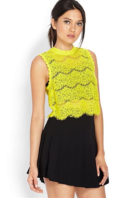 Lyst Forever 21 Dainty Crochet Lace Crop Top In Yellow