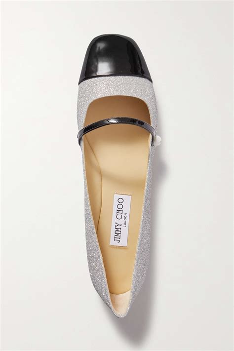 Jimmy Choo Elisa Glittered And Patent Leather Mary Jane Ballet Flats
