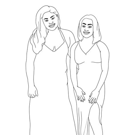 Coloring Pages Two Girls Standing And Holding Hands 3333162 Vector