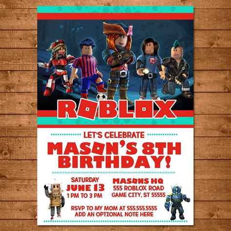 Roblox Birthday Invitation Roblox Invite Roblox Party Favors